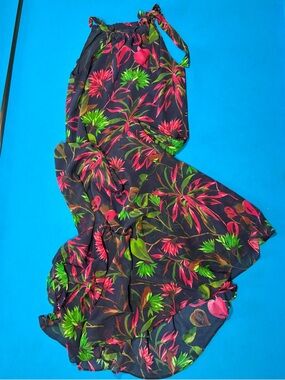 BOGO FREE- Just...Taylor Black Floral Maxi Dress W/Adjustable Tie At Shoulder- M